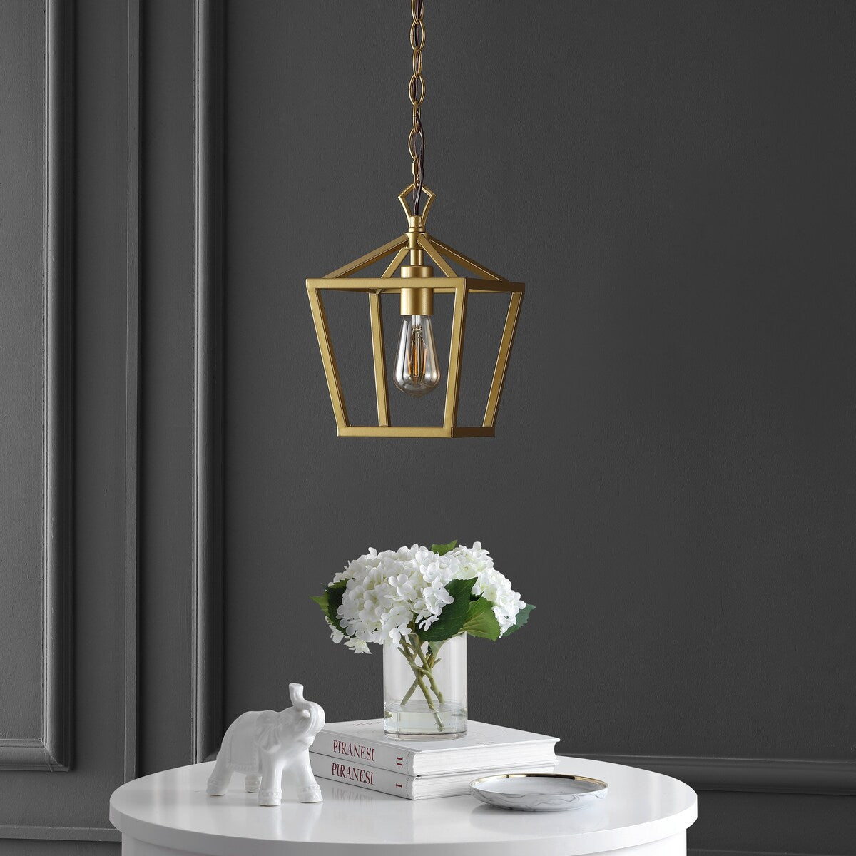 Virginia 8" 1-Light Vintage Farmhouse Iron Chain Pagoda LED Pendant, by JONATHAN Y
