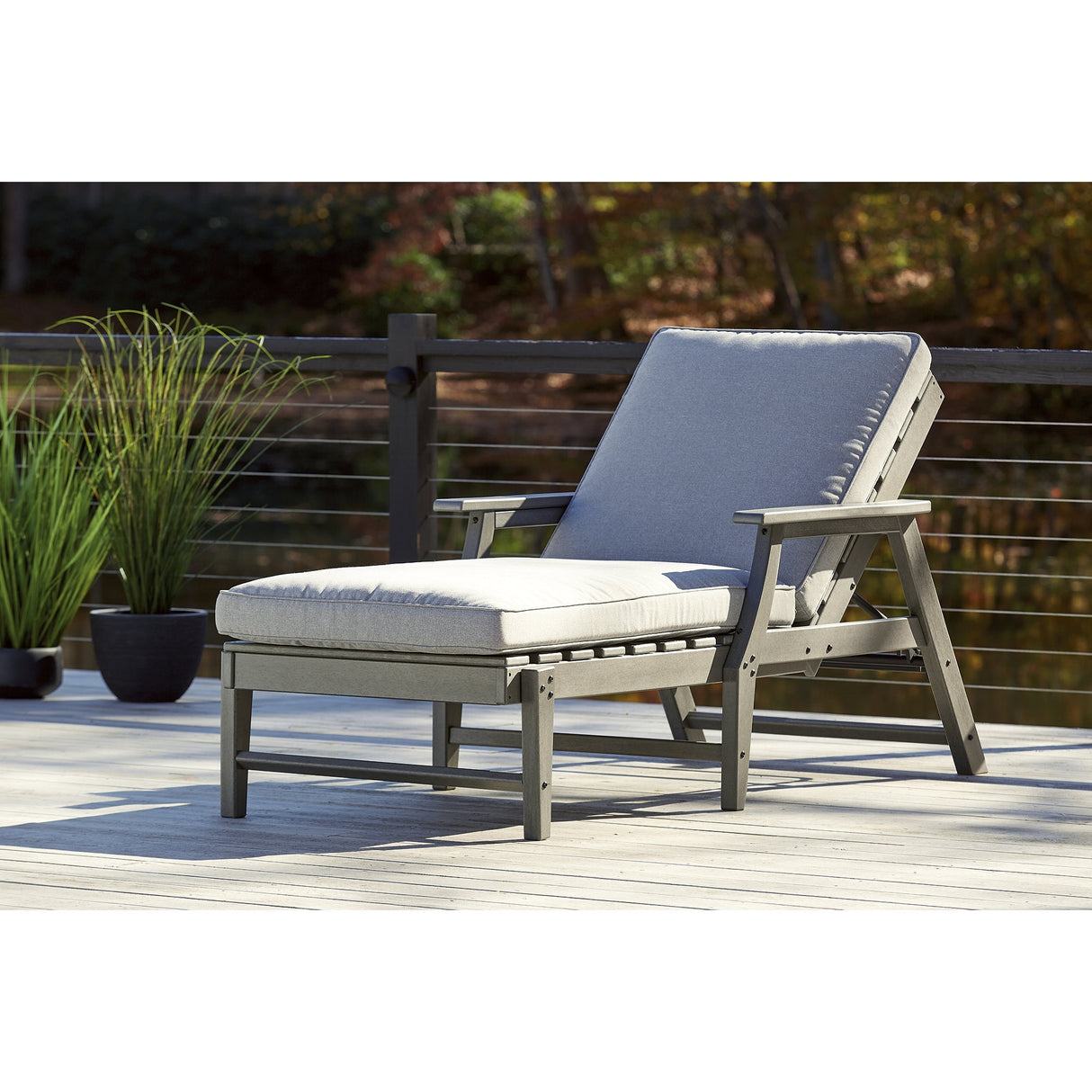 Signature Design by Ashley Visola Outdoor Poly All Weather Chaise Lounge with Cushion - 32.75" W x 78" D x 24.38" H