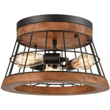 Viterbo Farmhouse Round Ceiling Light Rustic Brown Finished Solid Oak Wood - Natural & Black