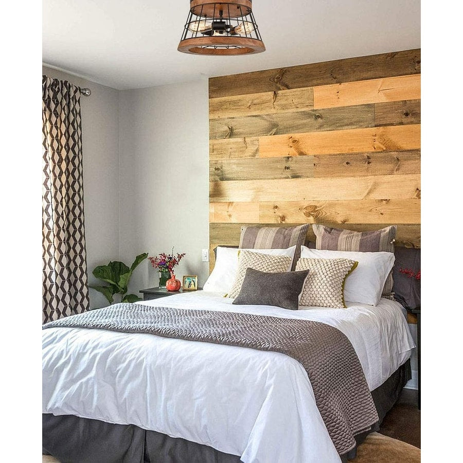 Viterbo Farmhouse Round Ceiling Light Rustic Brown Finished Solid Oak Wood - Natural & Black