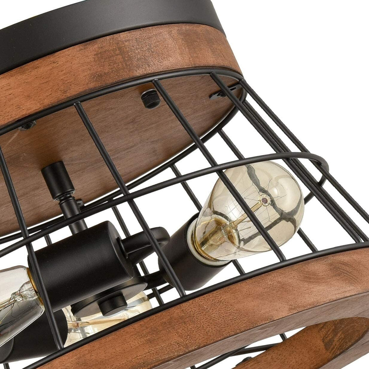 Viterbo Farmhouse Round Ceiling Light Rustic Brown Finished Solid Oak Wood - Natural & Black