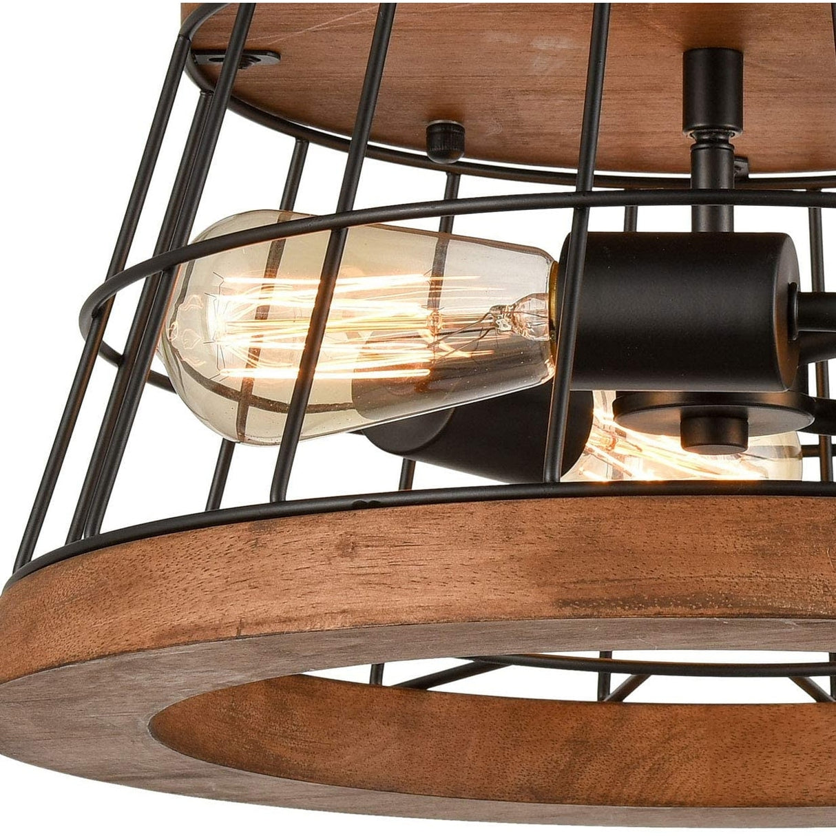Viterbo Farmhouse Round Ceiling Light Rustic Brown Finished Solid Oak Wood - Natural & Black