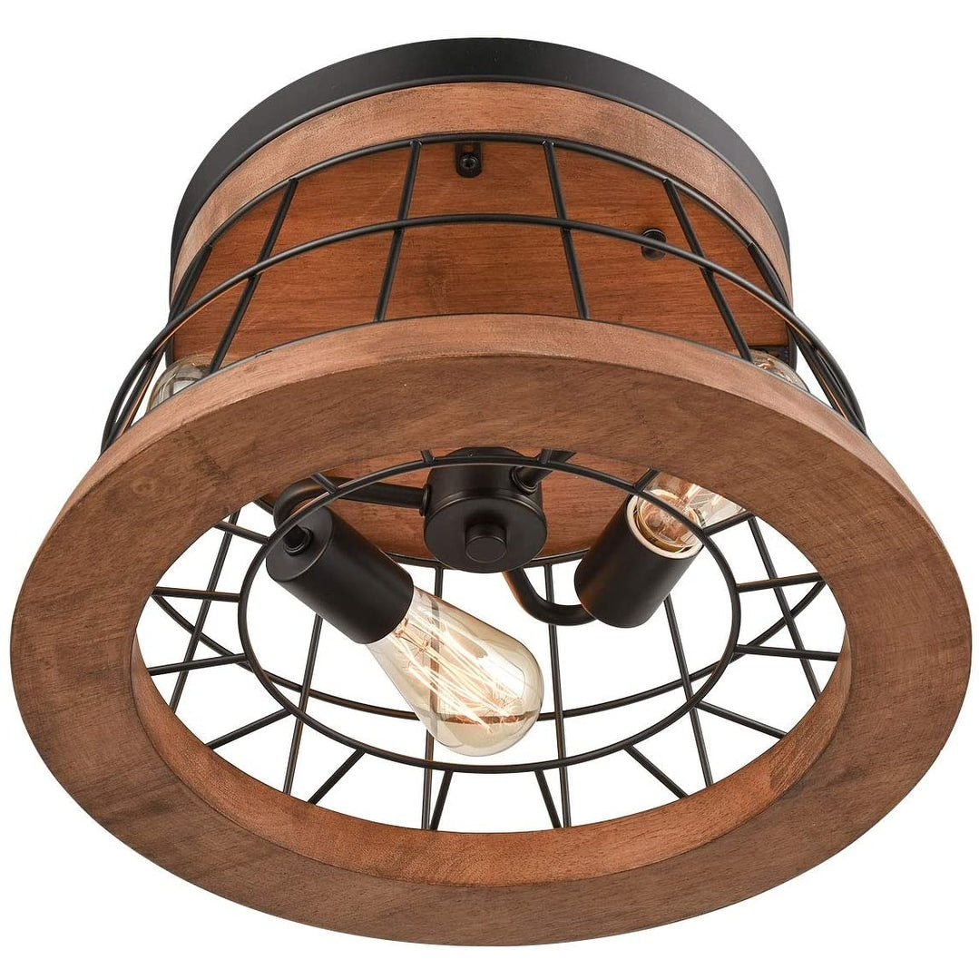 Viterbo Farmhouse Round Ceiling Light Rustic Brown Finished Solid Oak Wood - Natural & Black