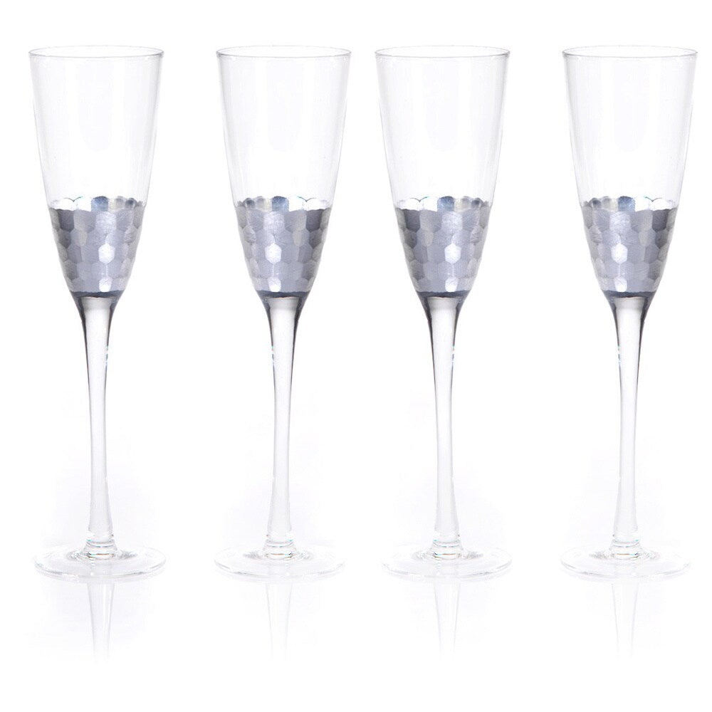 "Vitorrio" Flute Champagne Glass, Silver (Set of 4)