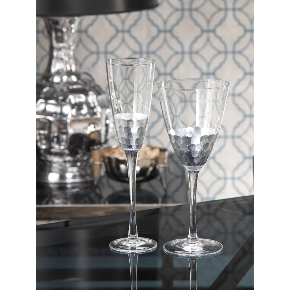 "Vitorrio" Flute Champagne Glass, Silver (Set of 4)