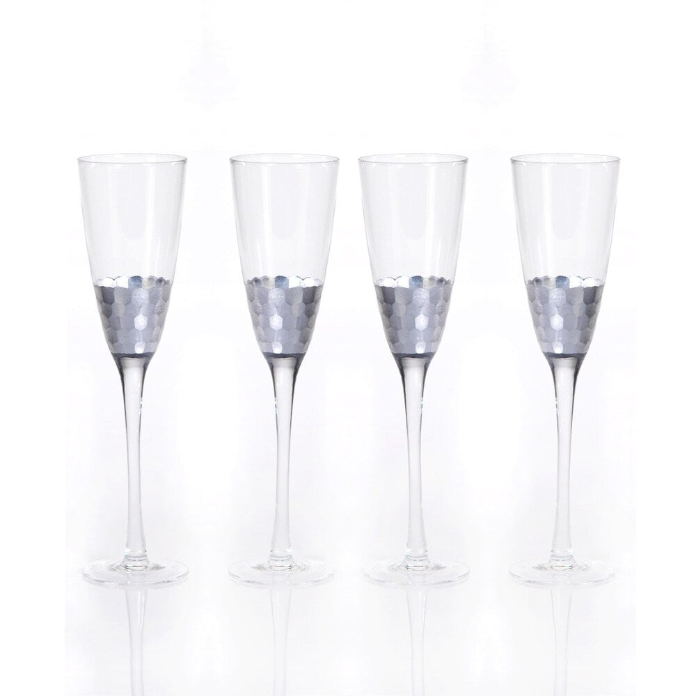 "Vitorrio" Flute Champagne Glass, Silver (Set of 4)