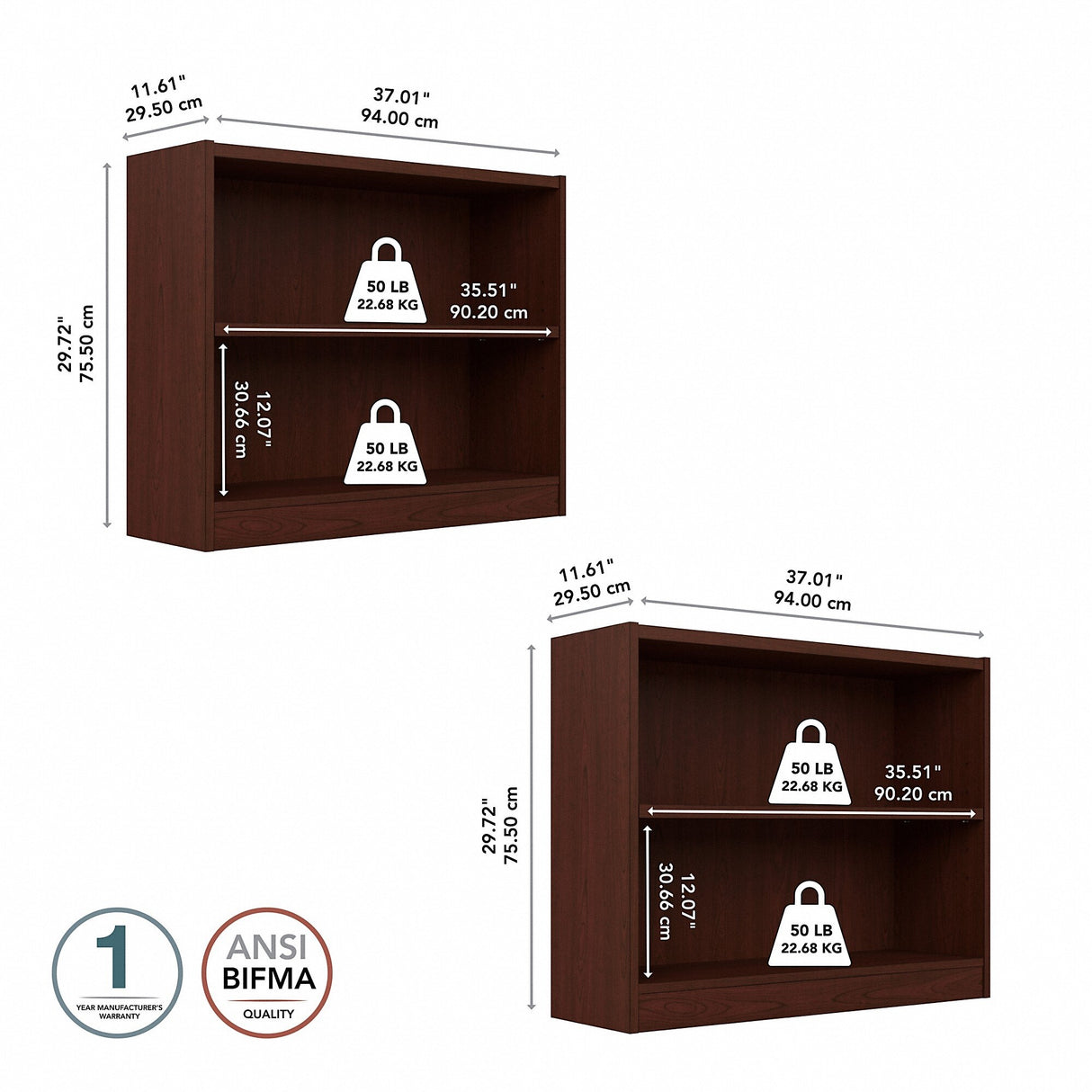 Universal 2 Shelf Bookcase Set of 2 by Bush Furniture