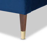 Volden Glam And Navy Blue Velvet Fabric Upholstered King Size Wood Platform Bed Frame With Gold-Tone Leg Tips