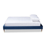 Volden Glam And Navy Blue Velvet Fabric Upholstered King Size Wood Platform Bed Frame With Gold-Tone Leg Tips