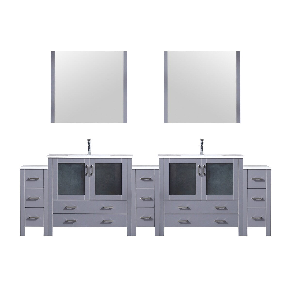 Volez Double Bath Vanity with Side Cabinets, White Ceramic Top, 34 in Mirrors and Faucet Set - 108