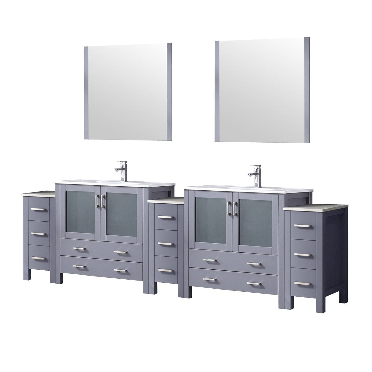 Volez Double Bath Vanity with Side Cabinets, White Ceramic Top, 34 in Mirrors and Faucet Set - 108
