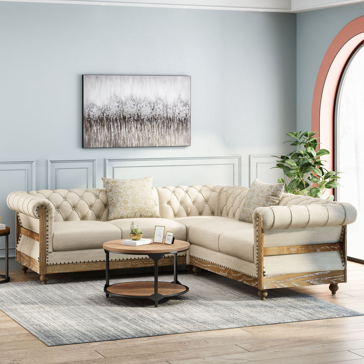 Voll Tufted Sectional Sofa with Nailhead Trim by Christopher Knight Home
