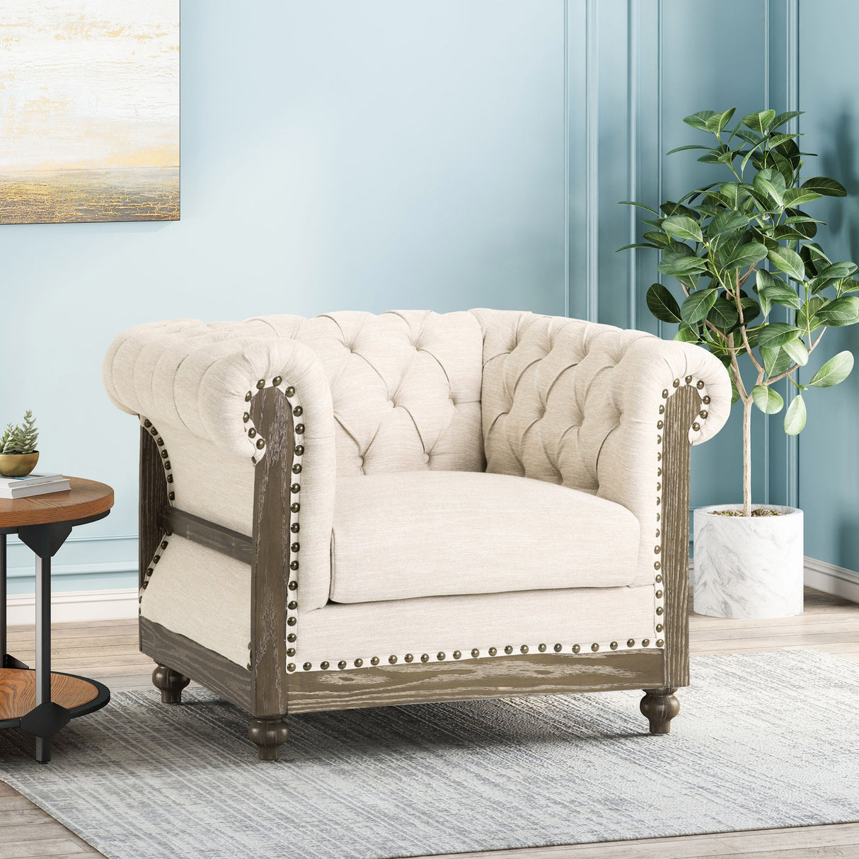 Voll Tufted Club Chair with Nailhead Trim by Christopher Knight Home