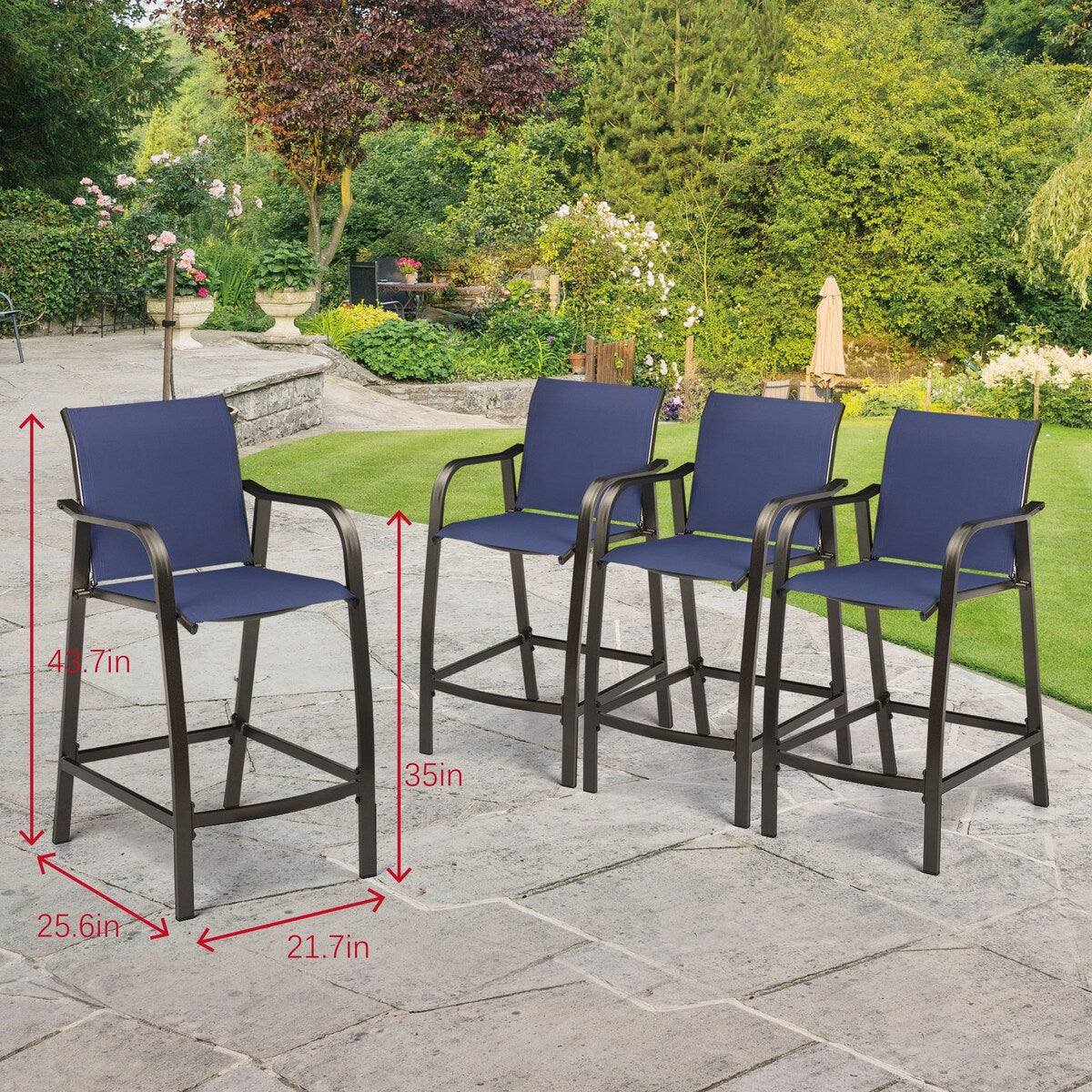 VredHom Outdoor Bar Stools Patio Bar Chairs (Set of 4) - 21.7" W x 25.6" D x 43.7" H