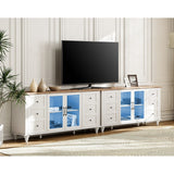 WAMPAT Farmhouse 2 in 1 TV Stand with Glass Door for up to 110" TVs, Modern Entertainment Center with LED Light - 116''