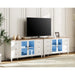 WAMPAT Farmhouse 2 in 1 TV Stand with Glass Door for up to 110" TVs, Modern Entertainment Center with LED Light - 116''