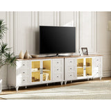 WAMPAT Farmhouse 2 in 1 TV Stand with Glass Door for up to 110" TVs, Modern Entertainment Center with LED Light - 116''