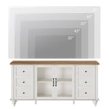 WAMPAT Farmhouse TV Stand with Storage Cabinet, Glass and Wood Entertainment Center Console Table