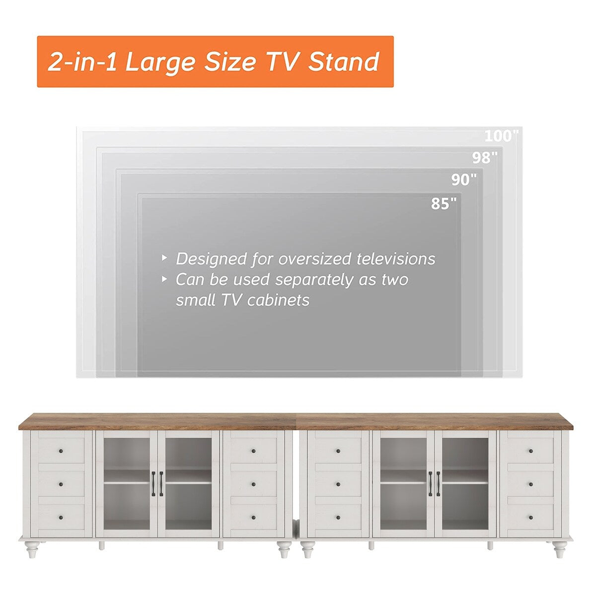 WAMPAT Farmhouse TV Stand with Storage Cabinet, Glass and Wood Entertainment Center Console Table