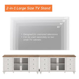 WAMPAT Farmhouse TV Stand with Storage Cabinet, Glass and Wood Entertainment Center Console Table
