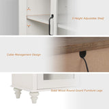 WAMPAT Farmhouse TV Stand with Storage Cabinet, Glass and Wood Entertainment Center Console Table