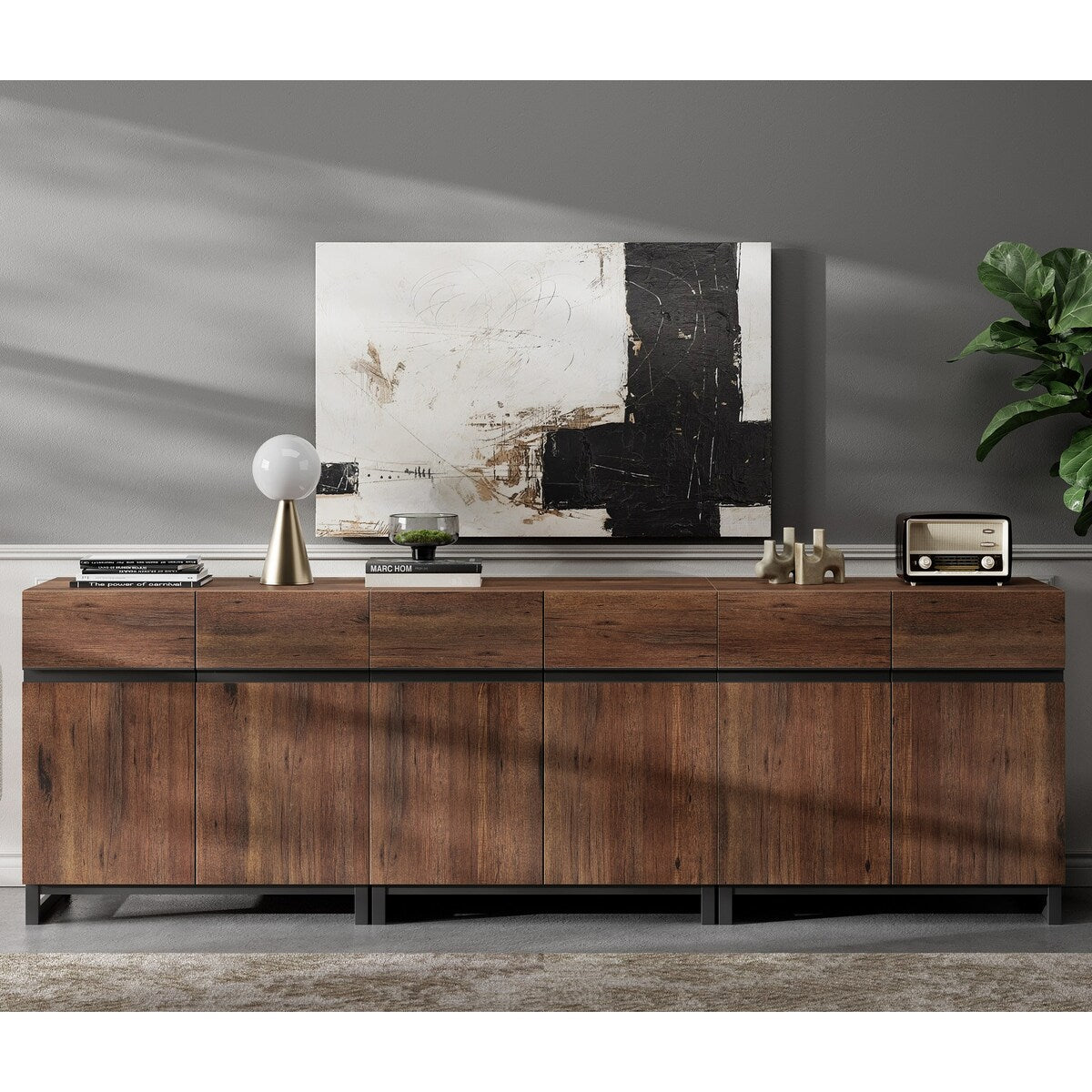 WAMPAT Modern Buffet Sideboards with Adjustable Shelves, Coffee Bar Table for Dining Room