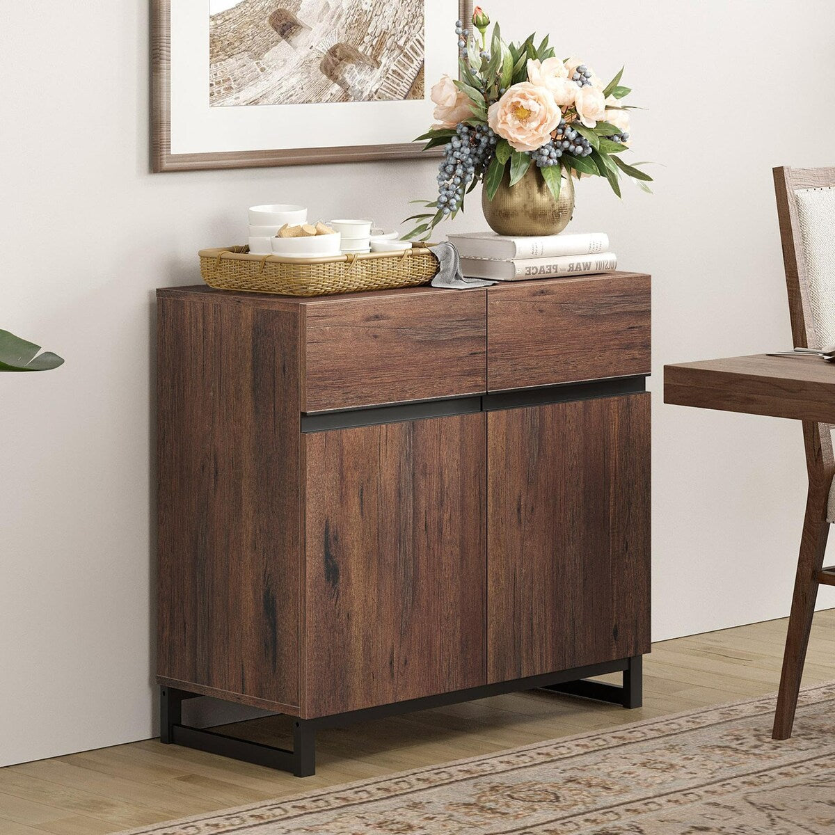 WAMPAT Modern Buffet Sideboards with Adjustable Shelves, Coffee Bar Table for Dining Room