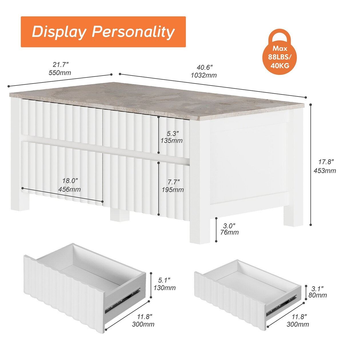 WAMPAT White Modern Sideboard TV Stand and Coffee Table, Set of 2