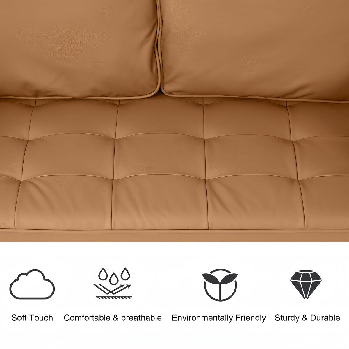 WANSE PU 50" Square Arm Loveseat,Solid Wood Frame,Easy Assembly