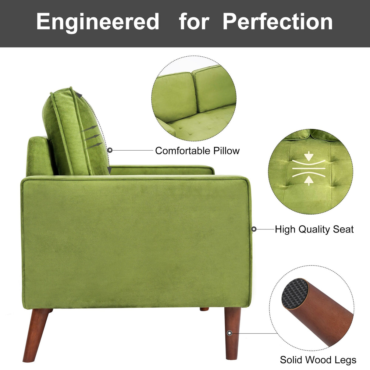 WANSE Velvet 50" Square Arm Loveseat,Solid Wood Frame,Easy Assembly