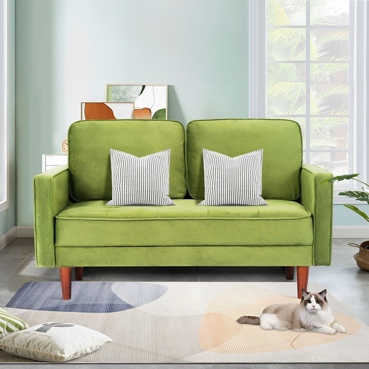 WANSE Velvet 50" Square Arm Loveseat,Solid Wood Frame,Easy Assembly