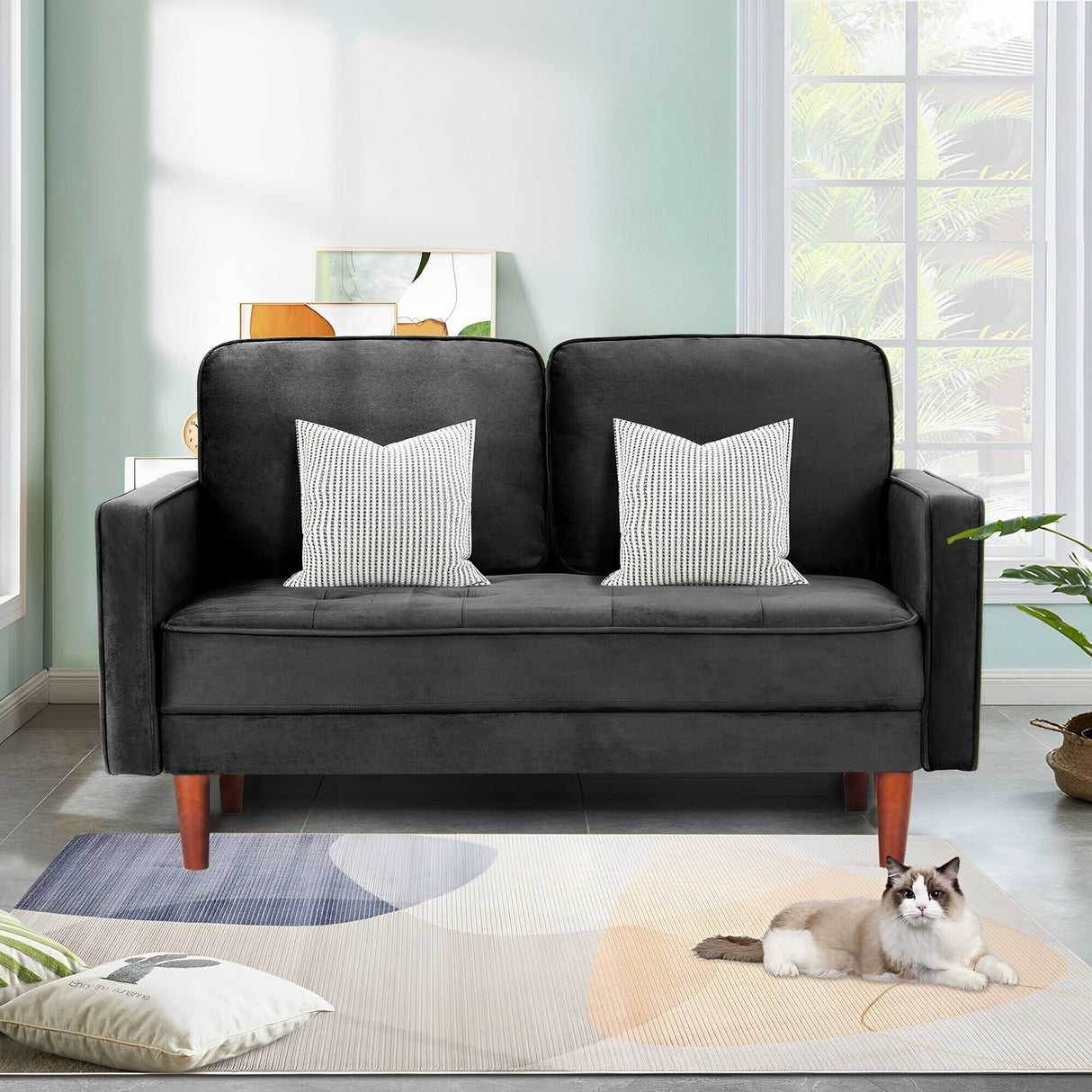 WANSE Velvet 50" Square Arm Loveseat,Solid Wood Frame,Easy Assembly