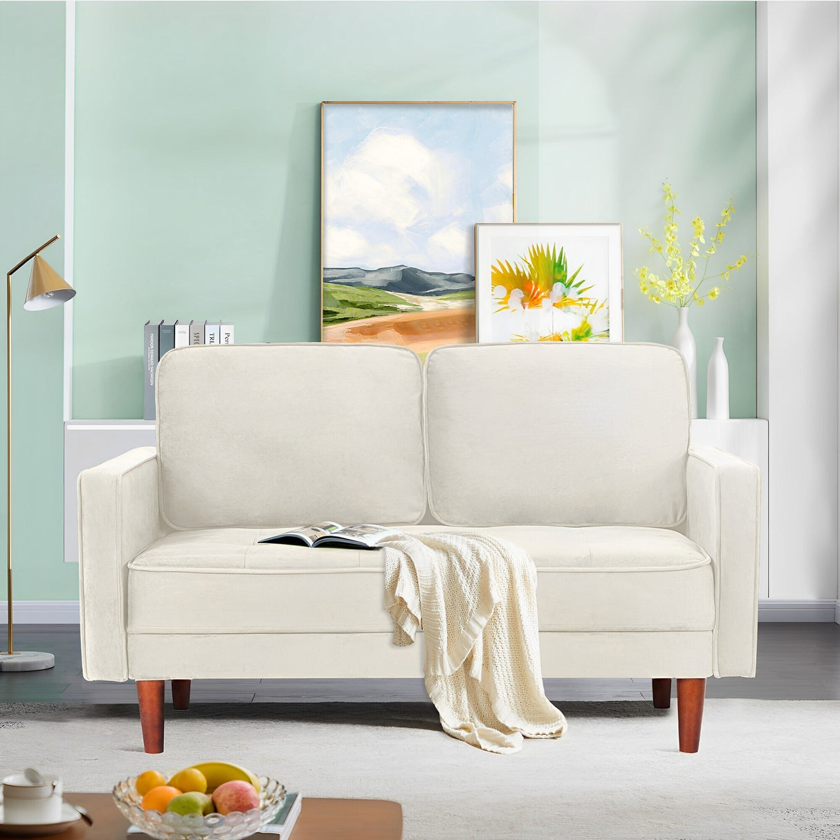 WANSE Velvet 50" Square Arm Loveseat,Solid Wood Frame,Easy Assembly