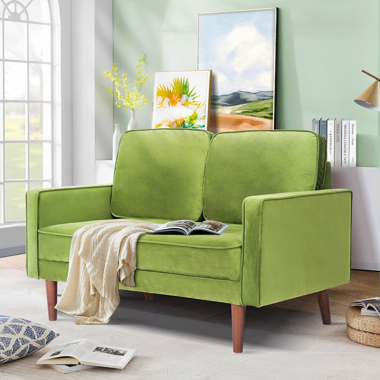 WANSE Velvet 50" Square Arm Loveseat,Solid Wood Frame,Easy Assembly