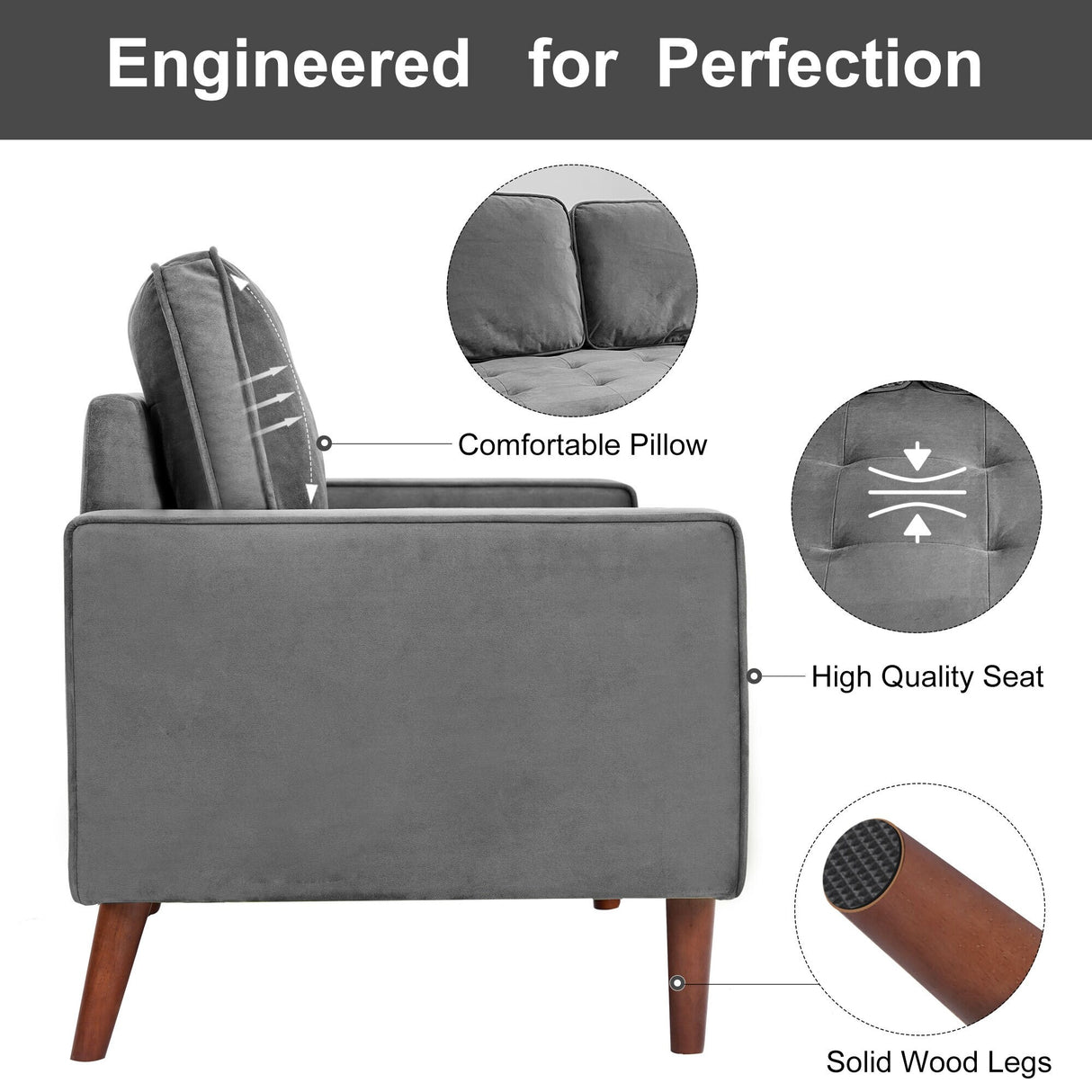 WANSE Velvet 50" Square Arm Loveseat,Solid Wood Frame,Easy Assembly