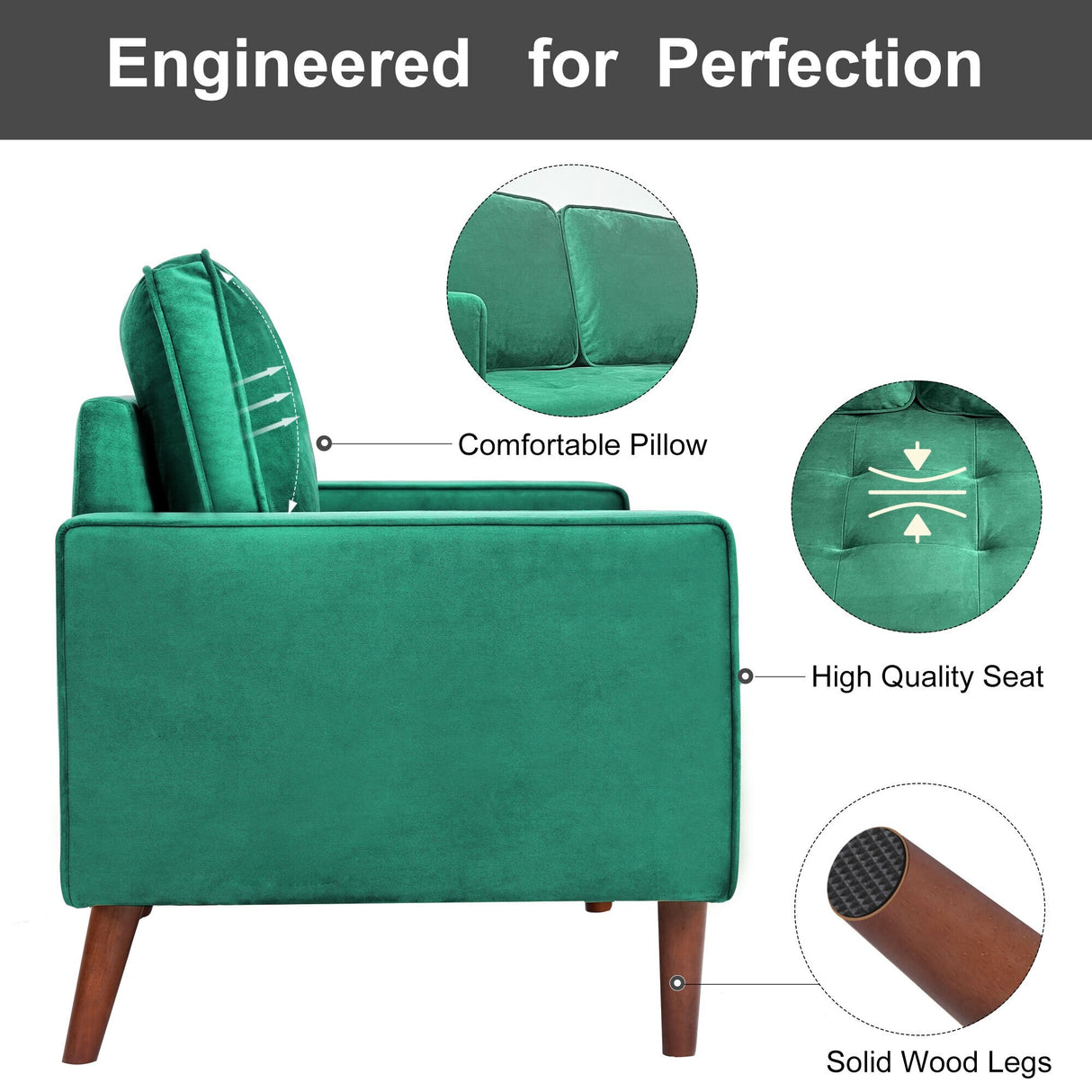 WANSE Velvet 50" Square Arm Loveseat,Solid Wood Frame,Easy Assembly