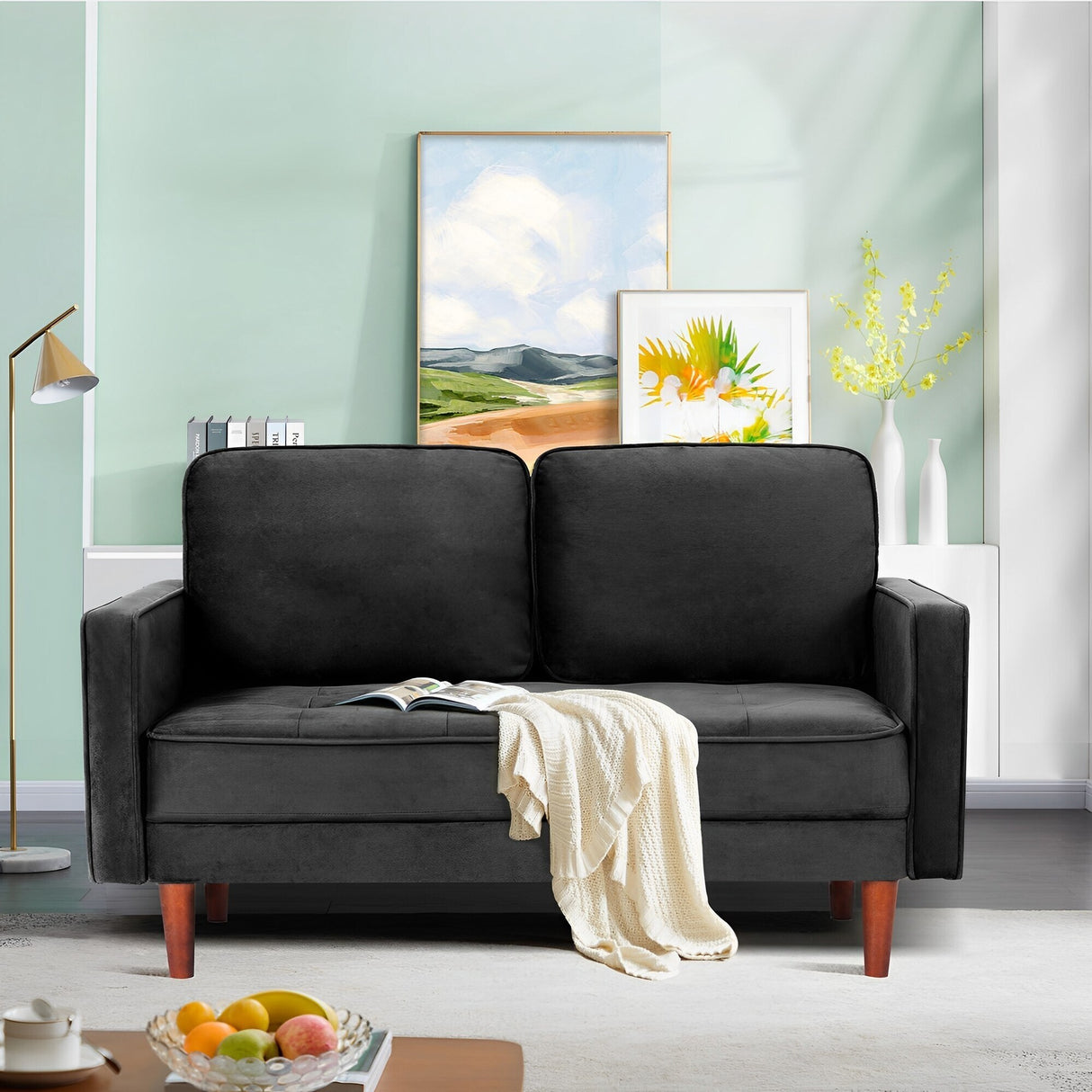 WANSE Velvet 50" Square Arm Loveseat,Solid Wood Frame,Easy Assembly