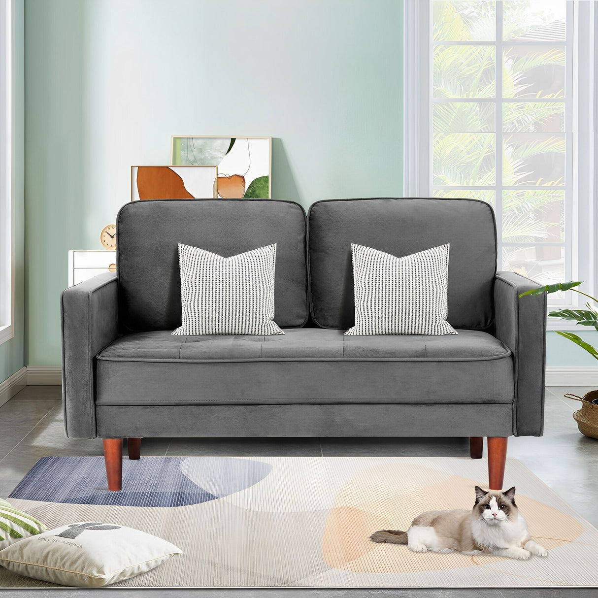 WANSE Velvet 50" Square Arm Loveseat,Solid Wood Frame,Easy Assembly