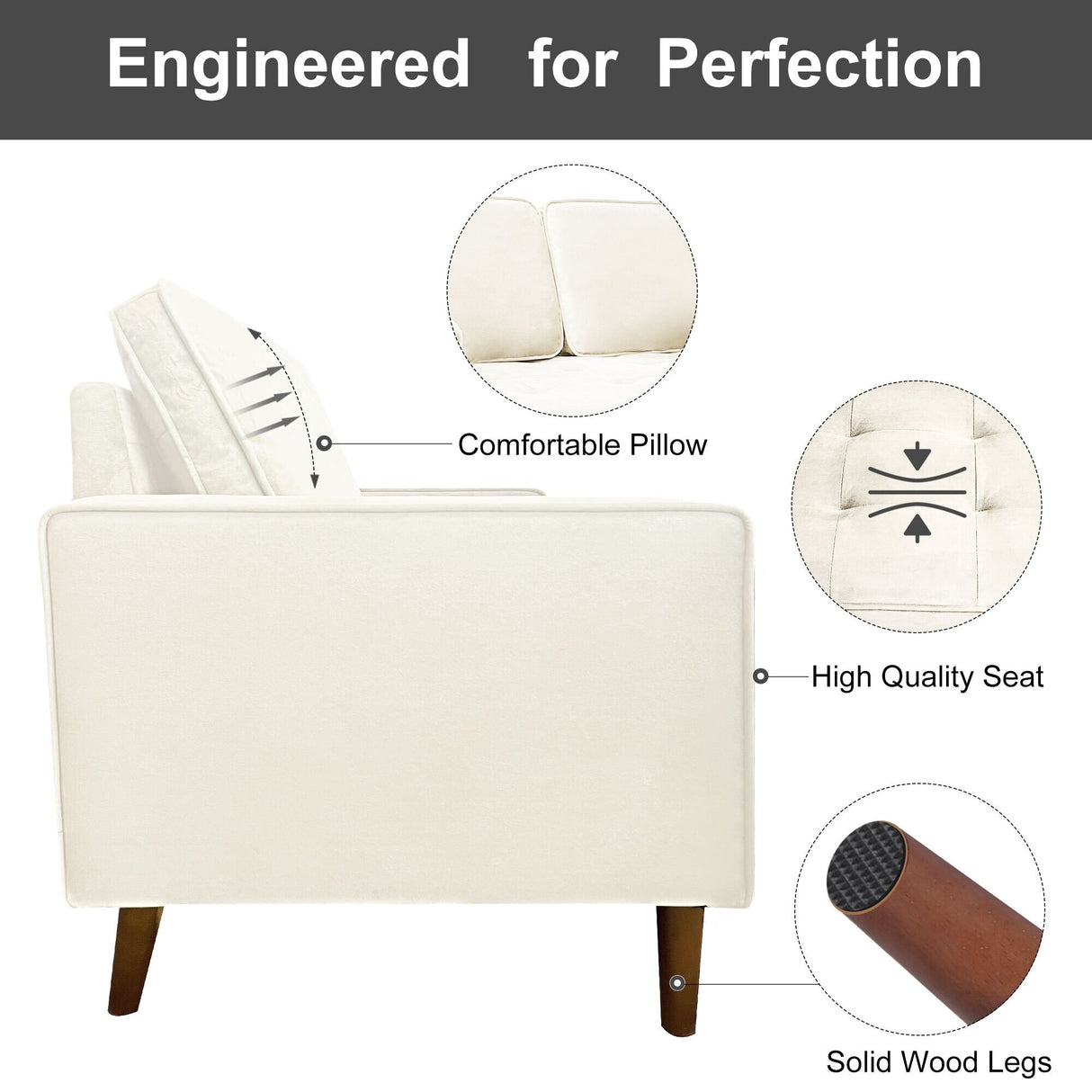 WANSE Velvet 50" Square Arm Loveseat,Solid Wood Frame,Easy Assembly