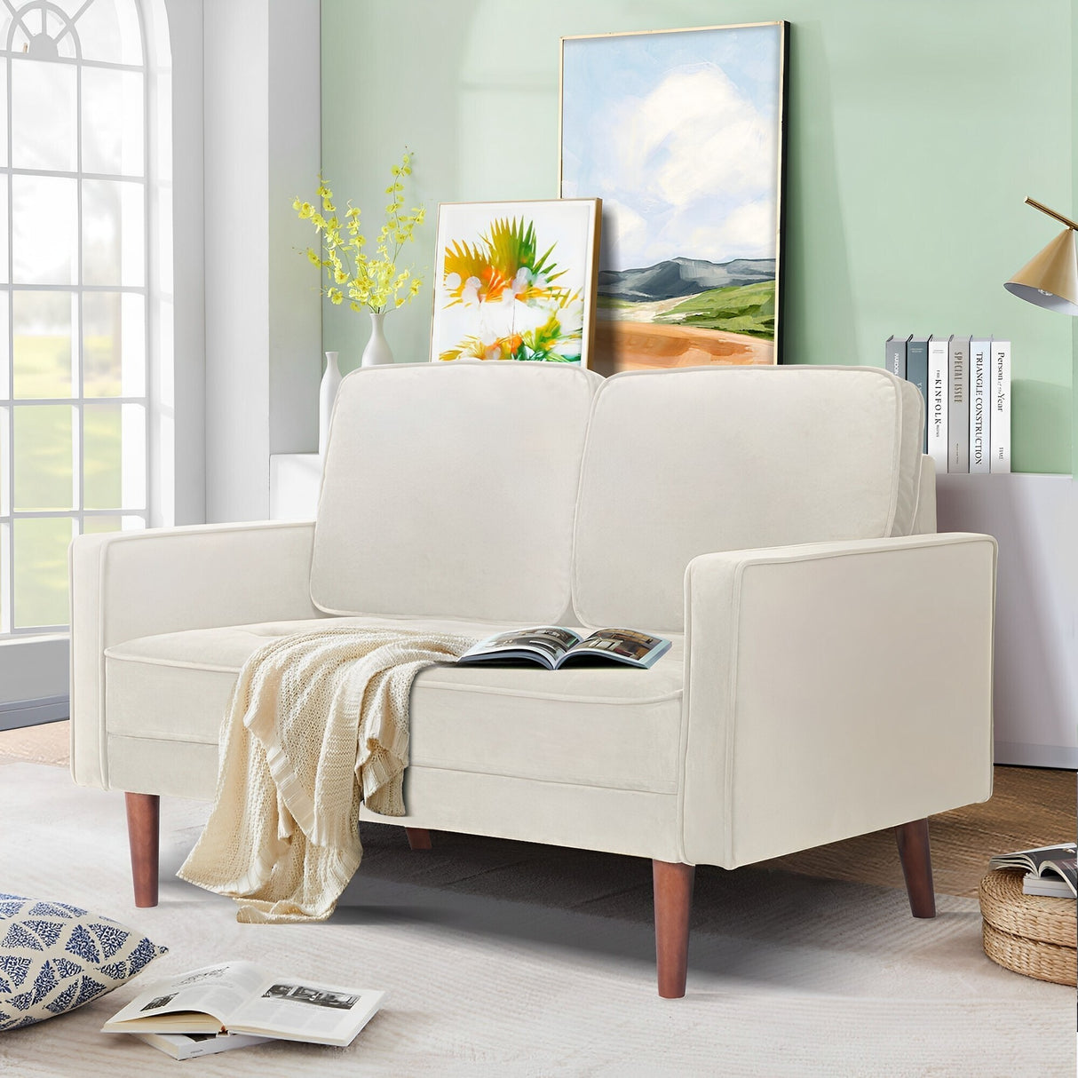 WANSE Velvet 50" Square Arm Loveseat,Solid Wood Frame,Easy Assembly