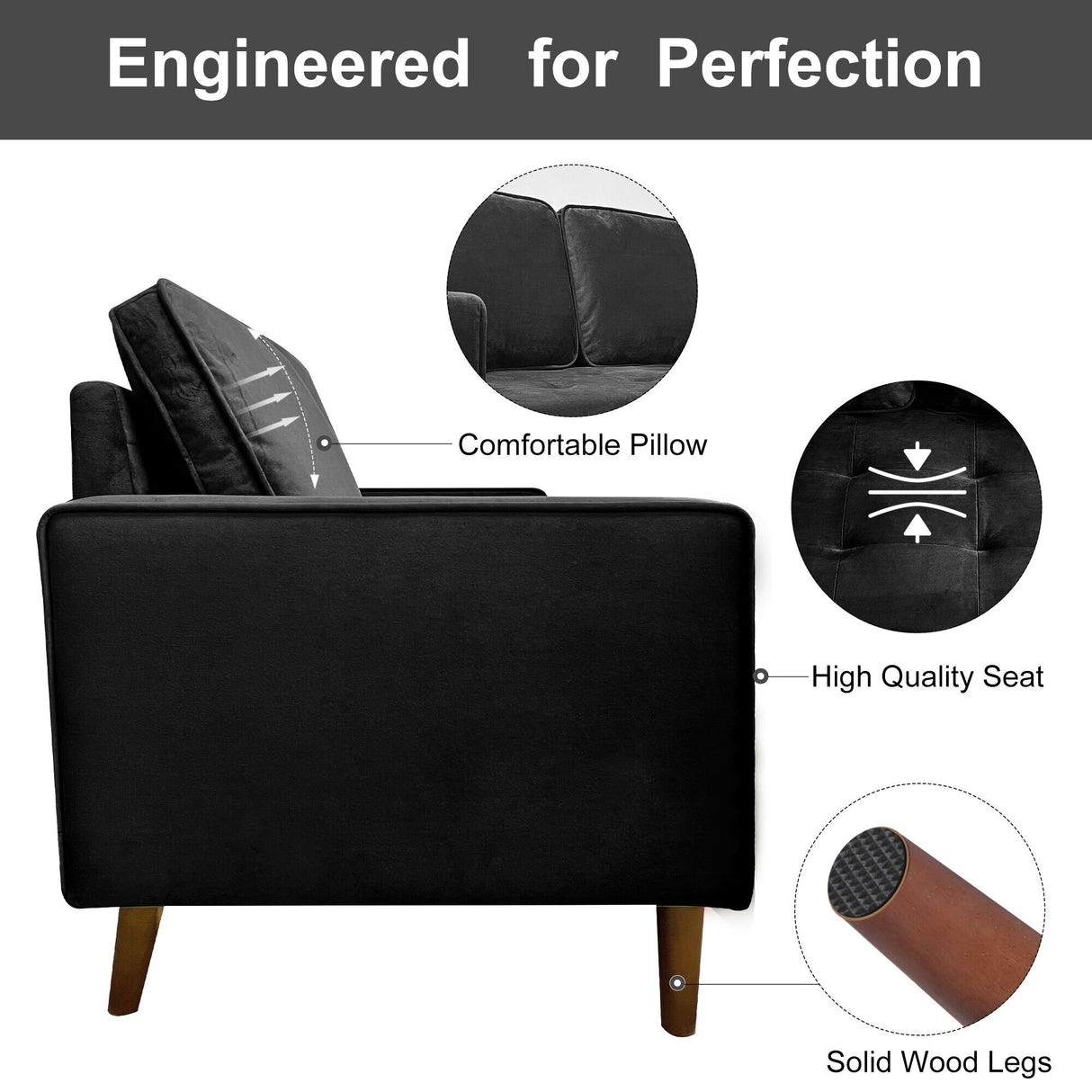 WANSE Velvet 50" Square Arm Loveseat,Solid Wood Frame,Easy Assembly