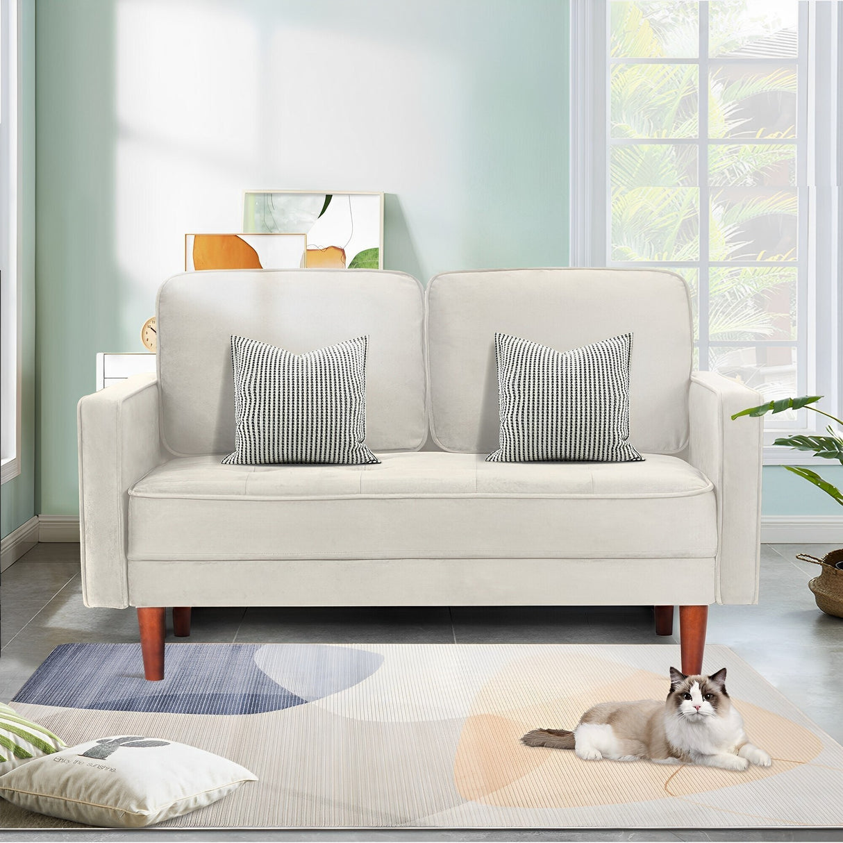 WANSE Velvet 50" Square Arm Loveseat,Solid Wood Frame,Easy Assembly