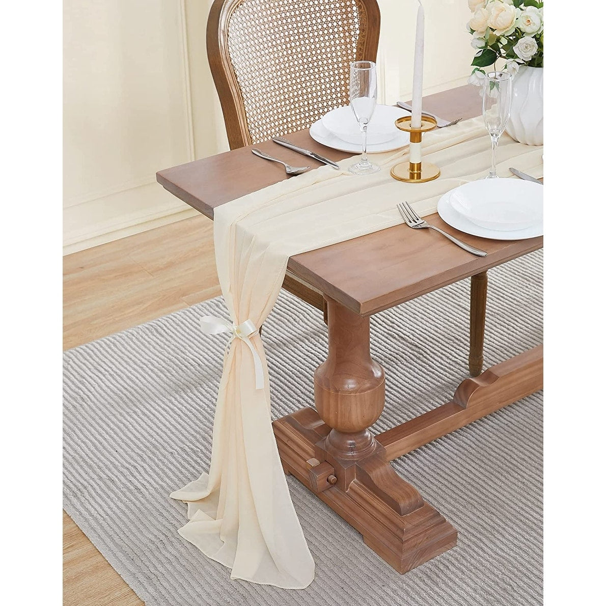 WARM HOME DESIGNS Chiffon Table Runner for Decor with 2 Tie-Backs