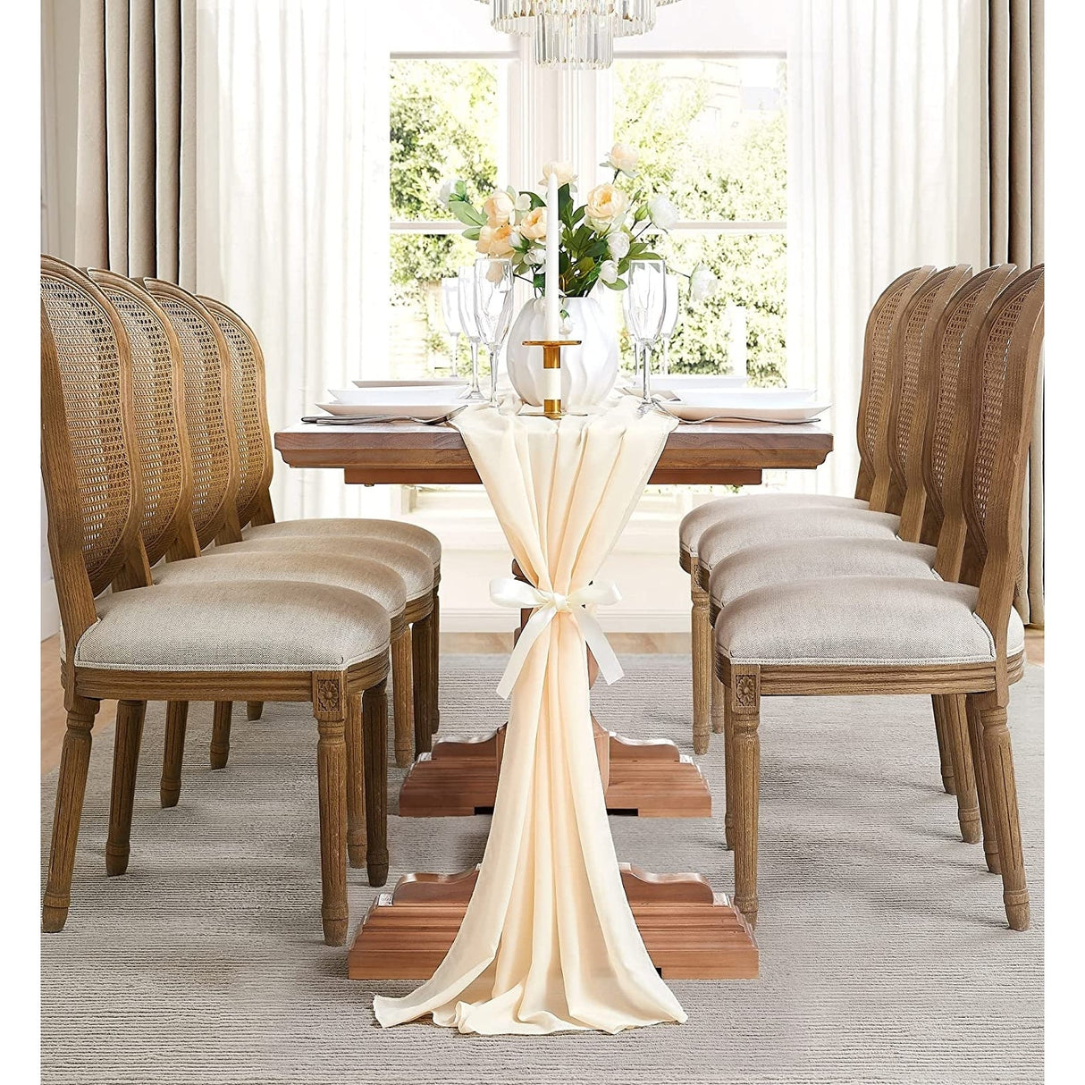 WARM HOME DESIGNS Chiffon Table Runner for Decor with 2 Tie-Backs