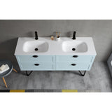 WSOS 60" Beige/Light Blue Dual Mount Modern Bathroom Vanity Set