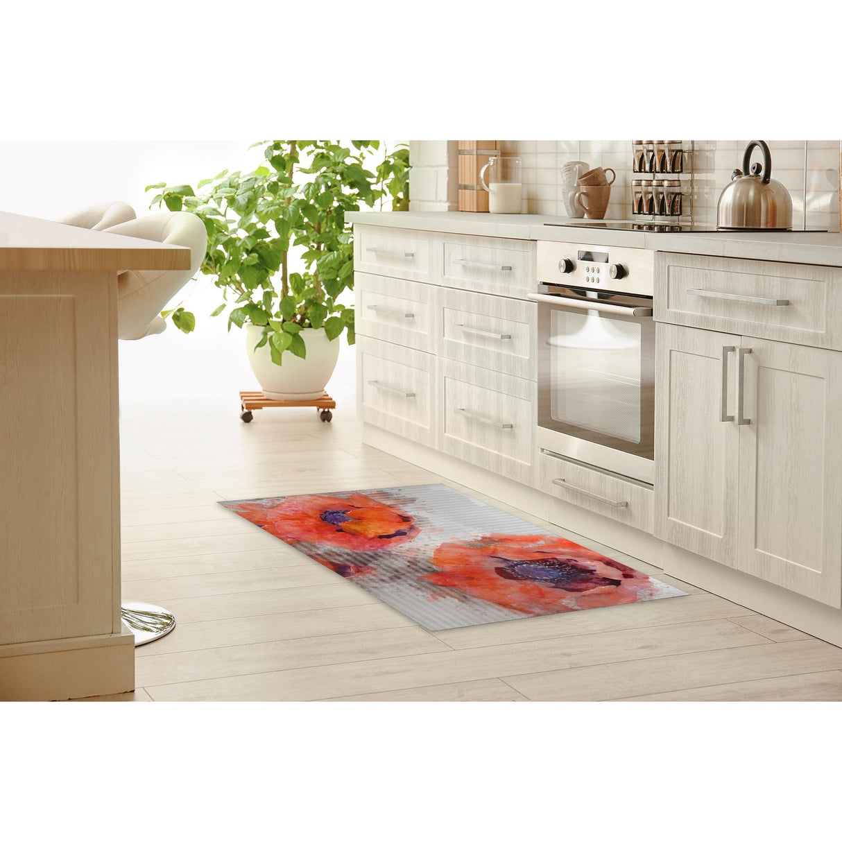 Porch & Den Chehia Watercolor Poppy Pattern Kitchen Mat