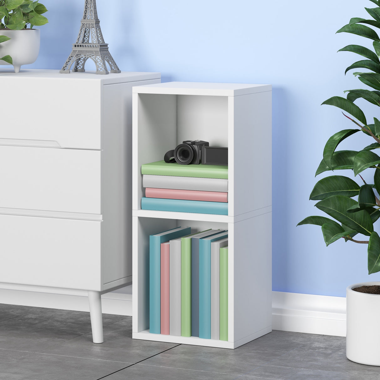 Way Basics 2 Tier Display Case Storage Cube Unit (Tool-free Assembly)