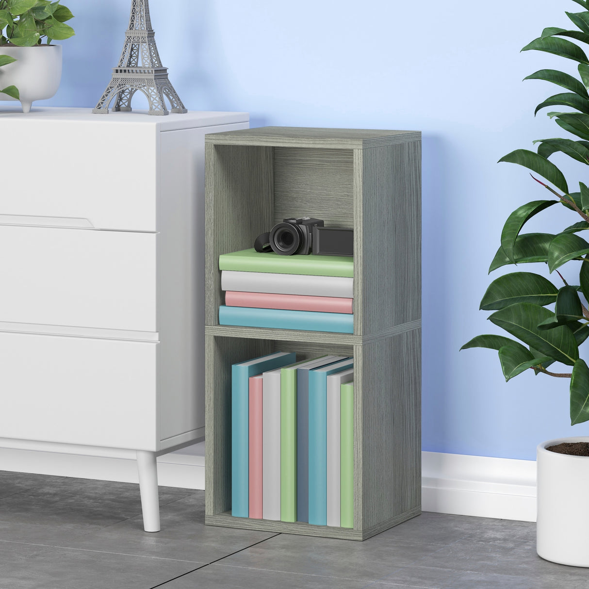 Way Basics 2 Tier Display Case Storage Cube Unit (Tool-free Assembly)