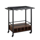 WE Furniture 34" White Marble Serving Bar Cart with Dark Walnut Base