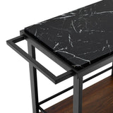 WE Furniture 34" White Marble Serving Bar Cart with Dark Walnut Base